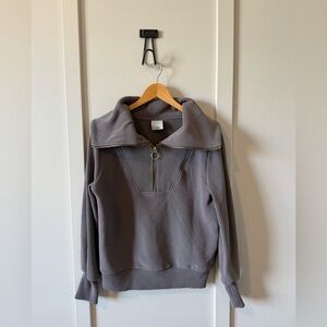 Varley Vine Half-Zip Pullover Ottoman Ribbed Sweatshirt Grey Purple Womens XS